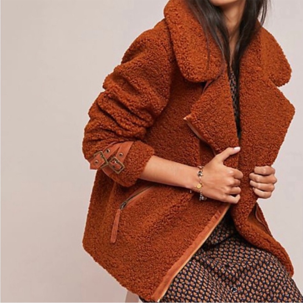 Anthropologie Marrakech sherpa jacket burnt orange Medium
